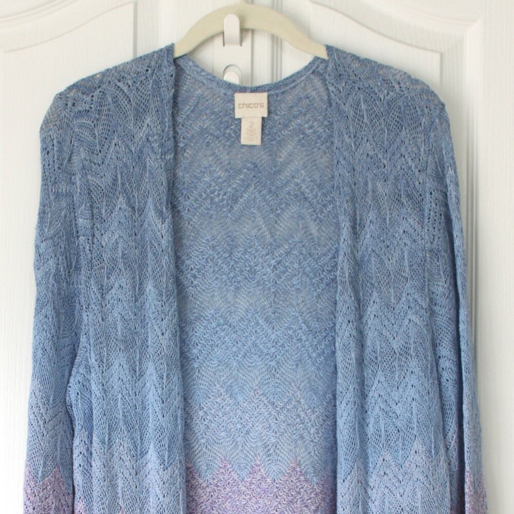 Chico's 2 / L Ombre Chevron Cardigan - Boho Purple Longline Spring Layer